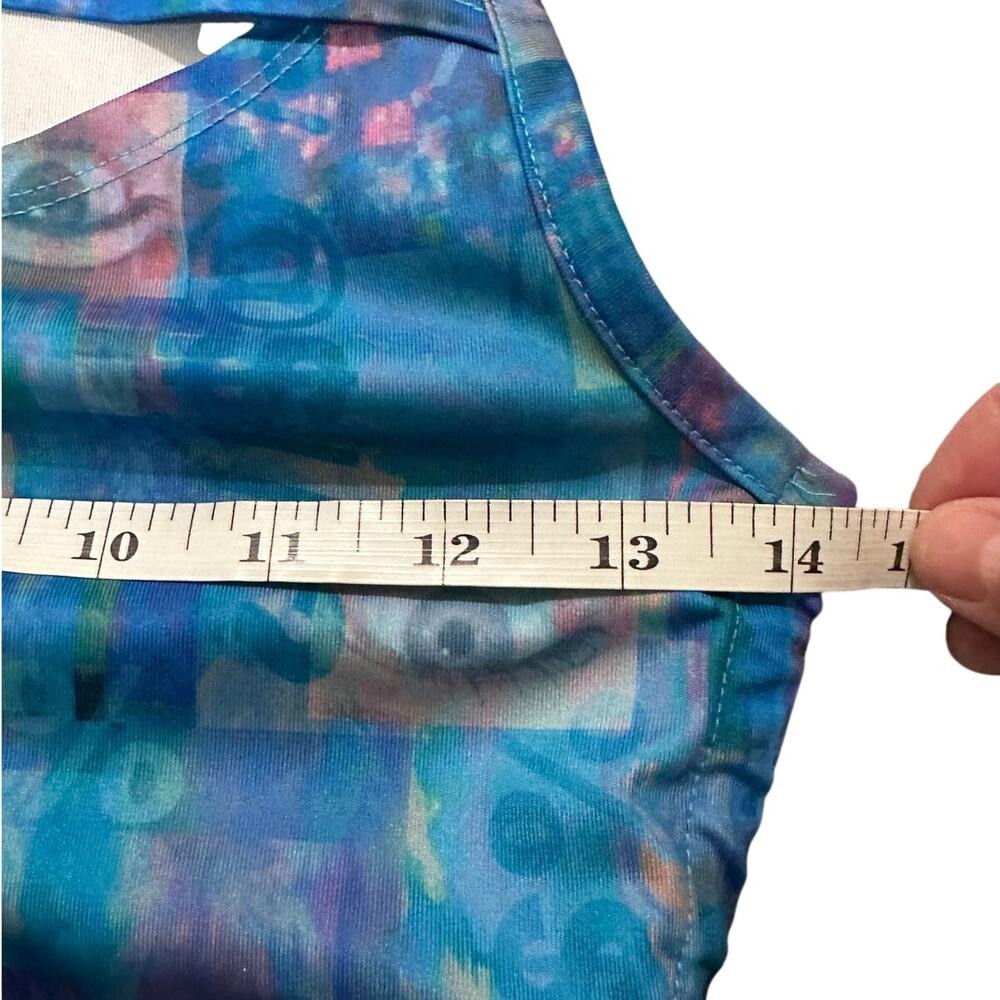 The Ragged Priest Digital Eye Print Cut Out Tank Top Blue Grunge Crop Top, 8 - Picture 5 of 8